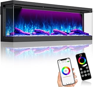 3 Sided Electric Fireplace, 60 inch Smart WiFi Fireplace Inserts, Mounte...