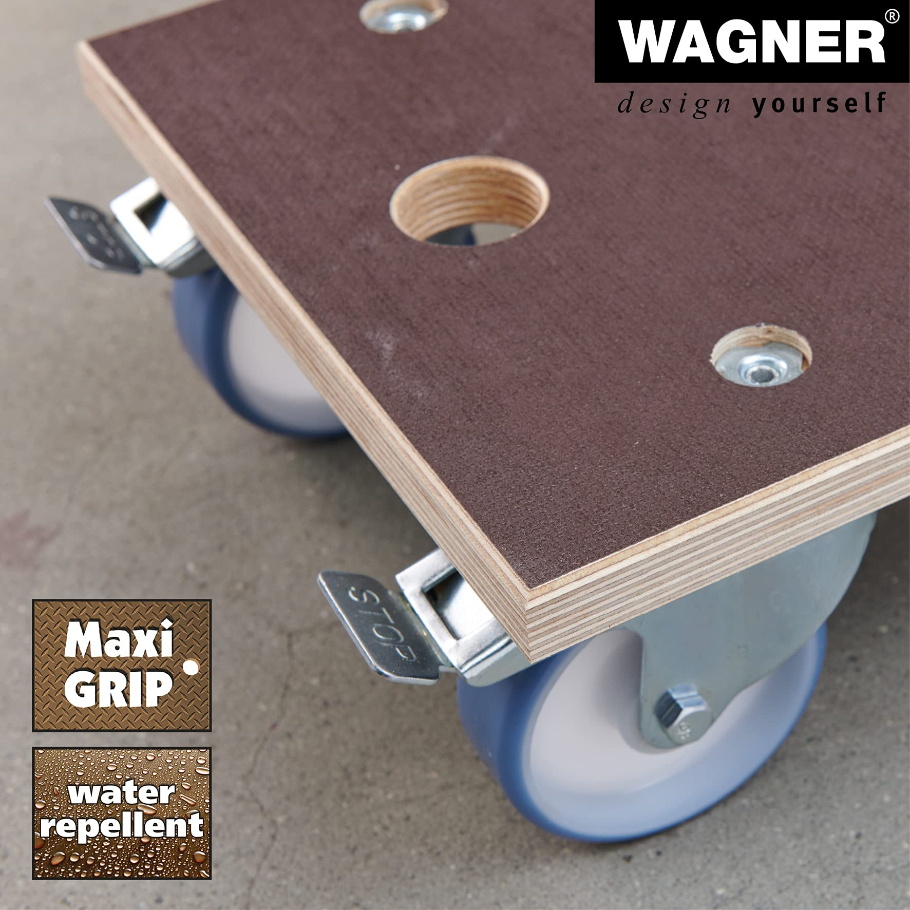 Wagner Plataforma de Carga MM 1341-57,5 x 30 cm - para Electrodomésticos y Muebles Muy Pesados, 500 kg de Carga Máxima, Antideslizante, Ruedas Blandas, 2 Frenos, Certificado FSC® - 20134101