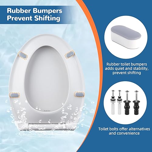 Miniatura 4 de iFealClear Asiento de inodoro alargado, bisagras de liberación rápida para una fácil limpieza, cierre lento y asiento de inodoro sin golpes con