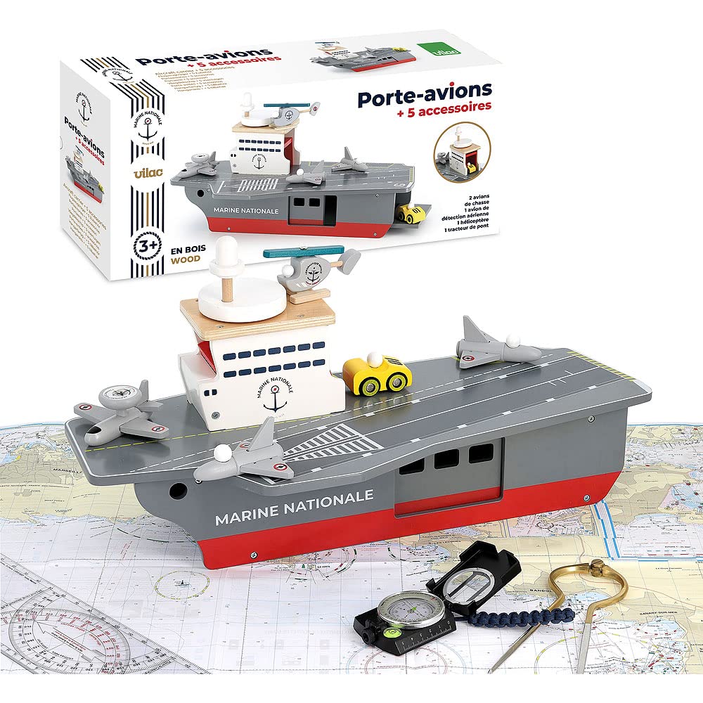 Porte-Avions Marine Nationale et Accessoires en Bois Enfant Dès 3 Ans