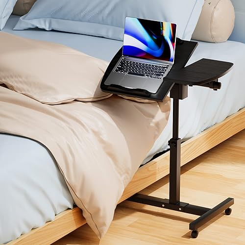 Miniatura 10 de MoNiBloom Escritorio móvil para laptop de 75 inclinable en altura ajustable para sofá cama mesa auxiliar para computadora con ruedas para el hogar