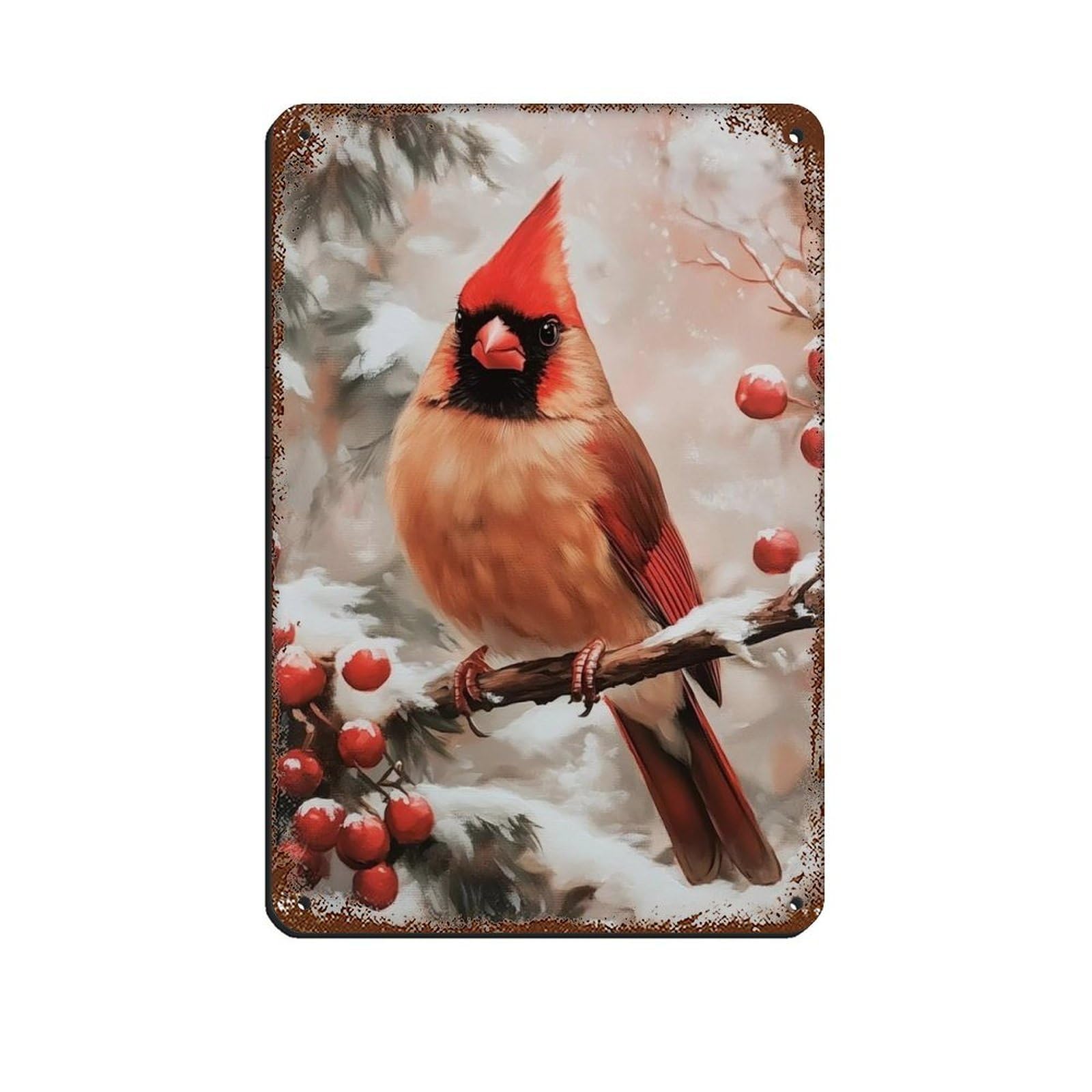 Winter Cardinal, Snowy Bird Art Tin Sign Vintage Metal Pub Club Cafe Bar Home Wall Art Decoration Poster Retro 8x12inch(20x30cm)