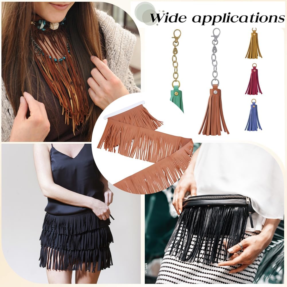 GORGECRAFT 6 Inch 3 Yards Suede Fringe Trim Double Side Western Fringe Trim Camel Cowboy Faux Leather Sewing Tassel for DIY Crafts Clothing Handbag Sewing Embellishment Decorations