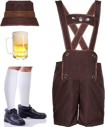 SATINIOR Disfraz de Oktoberfest bávaro para hombre, disfraz de hombre bávaro alemán, taza de cerveza de vidrio con asa para fiesta de Halloween
