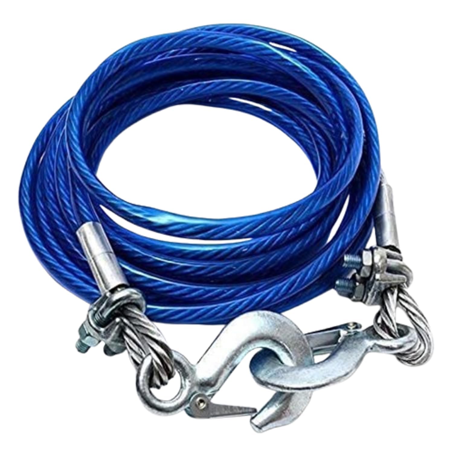 Universal 5 Meter Stainless Steel Wire Car Towing Cable/Towing Rope for All Cars/Vehicals with Both Side Hooks, Tow Capacity 7000kg Weight Blue