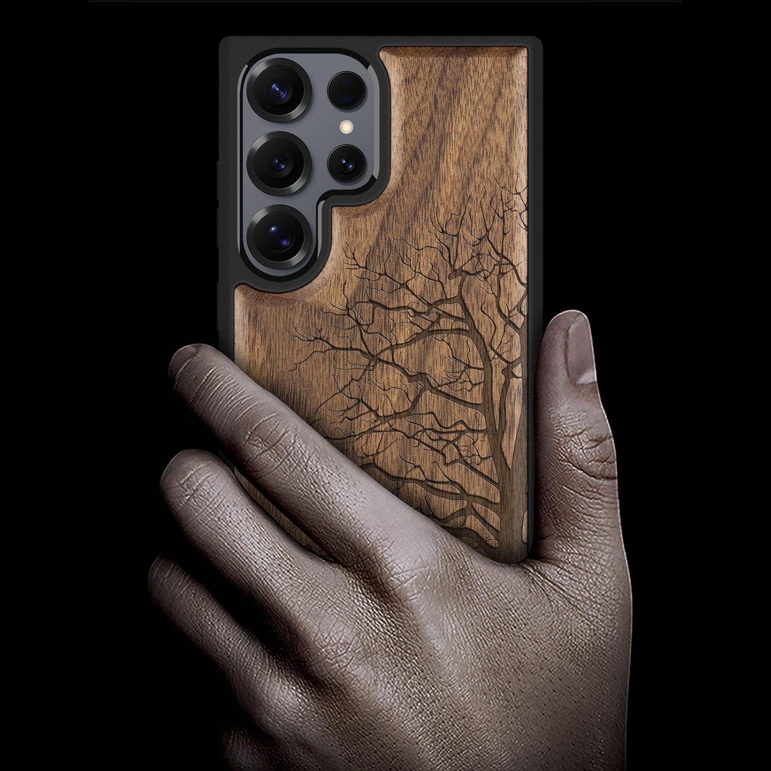 Carveit Magnetic Wooden Case for Samsung Galaxy S25 Ultra Case 2025, TPU Shockproof Cover & Wood Artisan Engraved, Compatible with MagSafe Wireless Chargers (Eternal Tree) Walnut