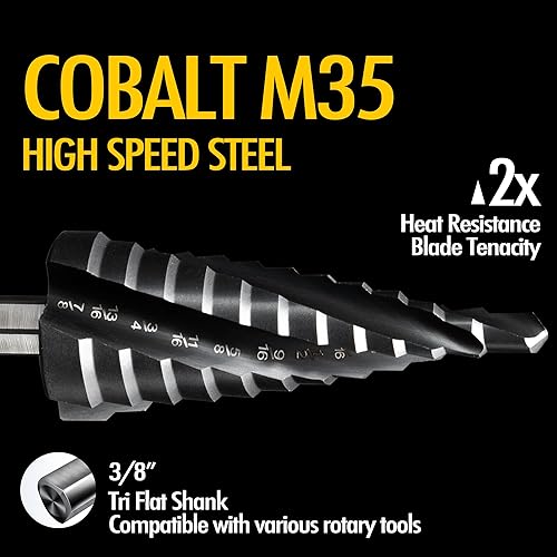 Miniatura 3 de Broca escalonada de cobalto de cuatro espirales para flauta, 14 a 1-38 pulgadas M35 TiAlN con revestimiento M35 listo para impacto, broca escalonada