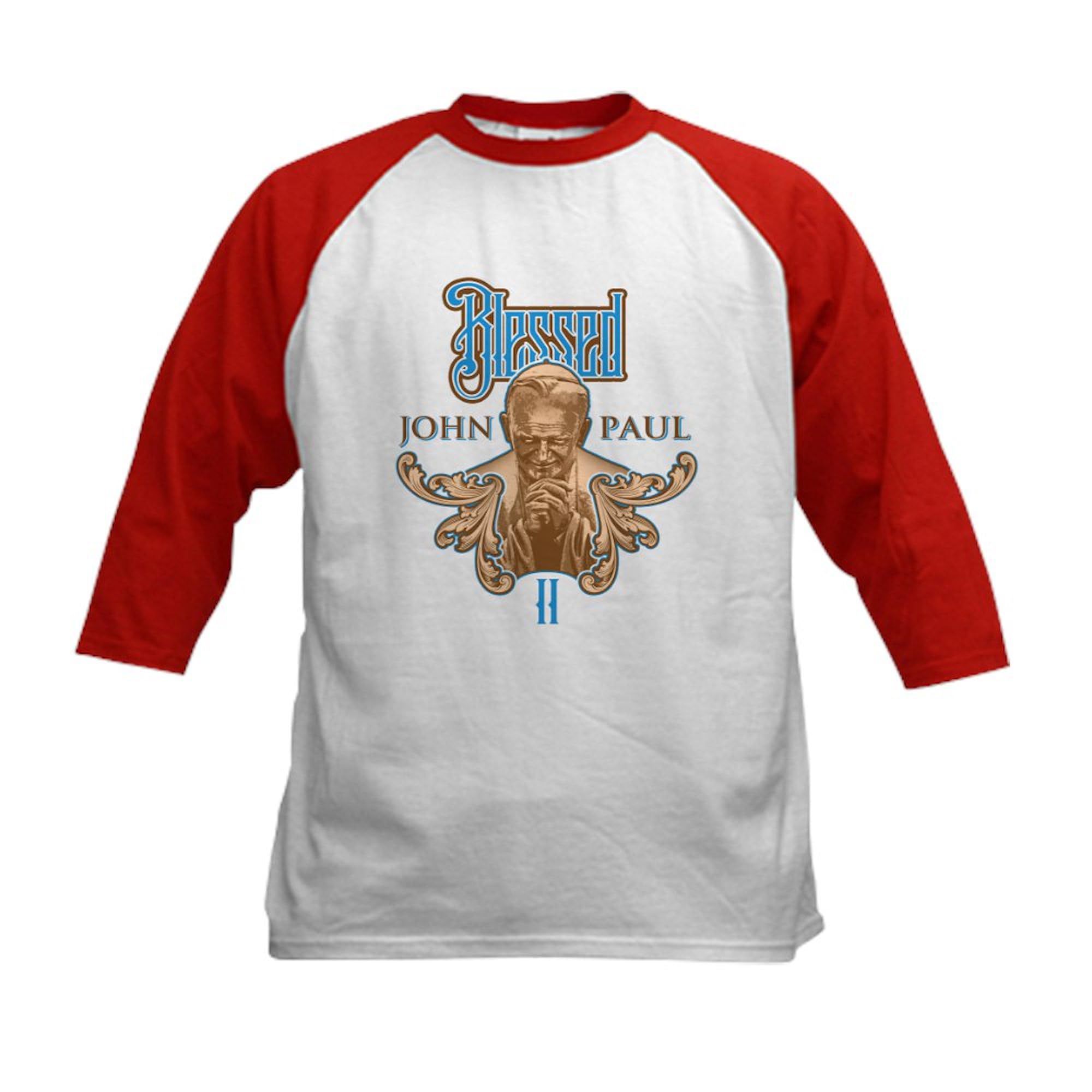 CafePress Pope John Paul II Beatificati Kids Baseball Jersey Kids Cotton Baseball Jersey, 3/4 Raglan Sleeve Shirt Red/White
