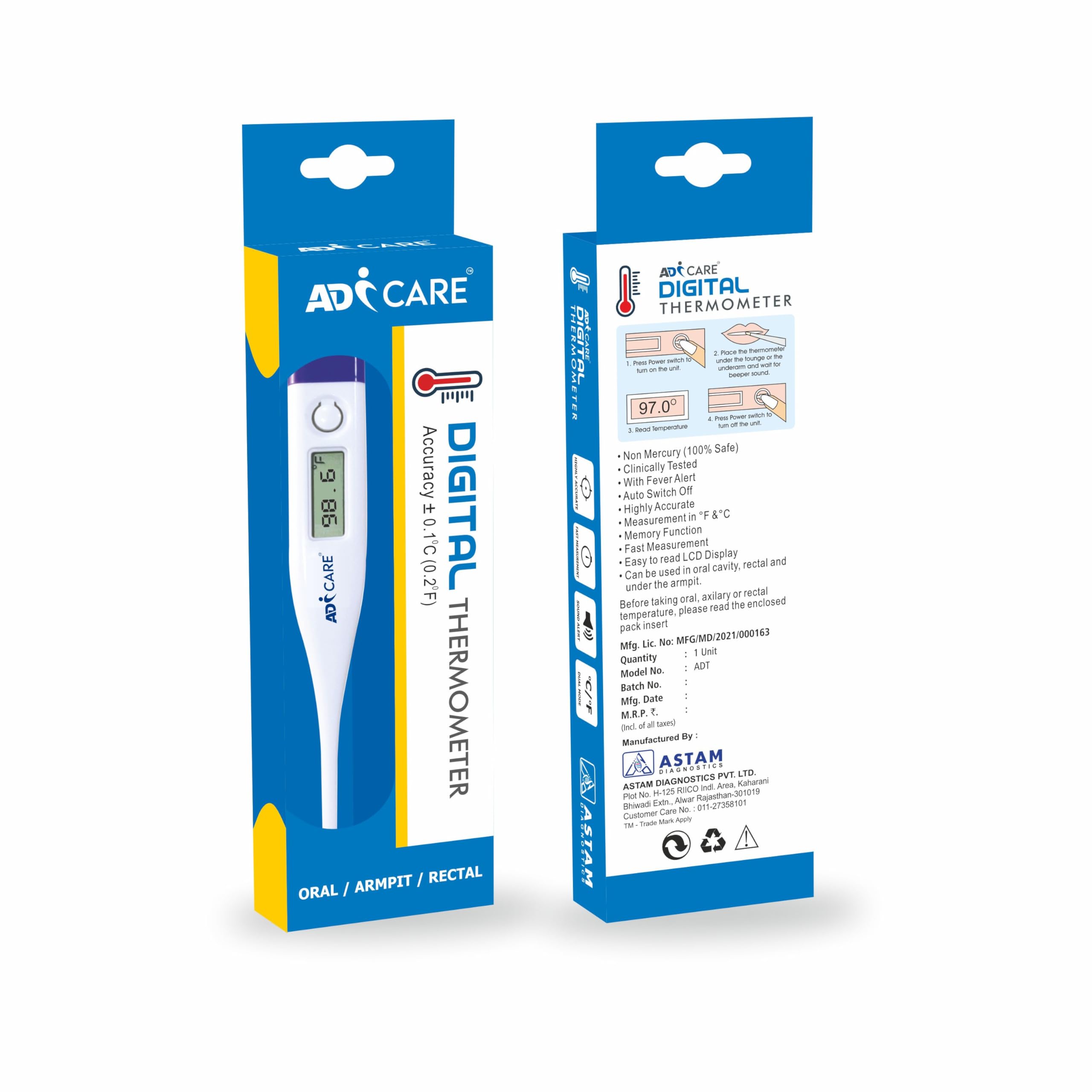 ADiCARE® Digital Thermometer, Fast Reading, Mercury Free, Fever Alarm, Memory function, Low Battery Indicator, Auto Switch Off, One Year Warranty, Made in India-image-24