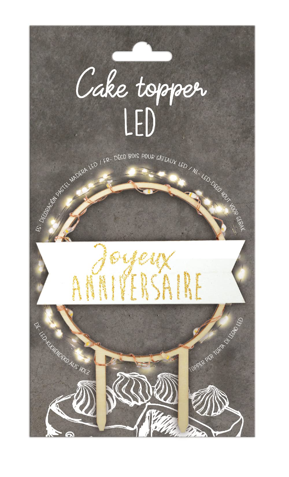 Scrapcooking - Cake Topper LED « Joyeux Anniversaire » - Décoration Lumineuse en Bois pour Gâteaux, Tartes, Pâtisseries, Cakes & Desserts - Ornement Accessoire Fêtes - 4960