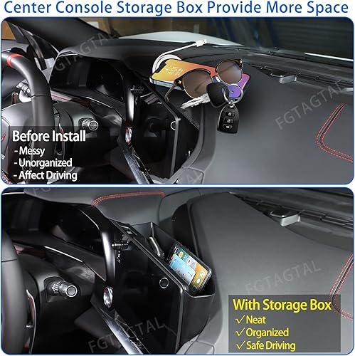 Miniatura 2 de Center Console Storage Box Compatible with Chevrolet Corvette C8 2020-2025, ABS Navigation Screen Rear Storage Tray Organizer, Auto Interior