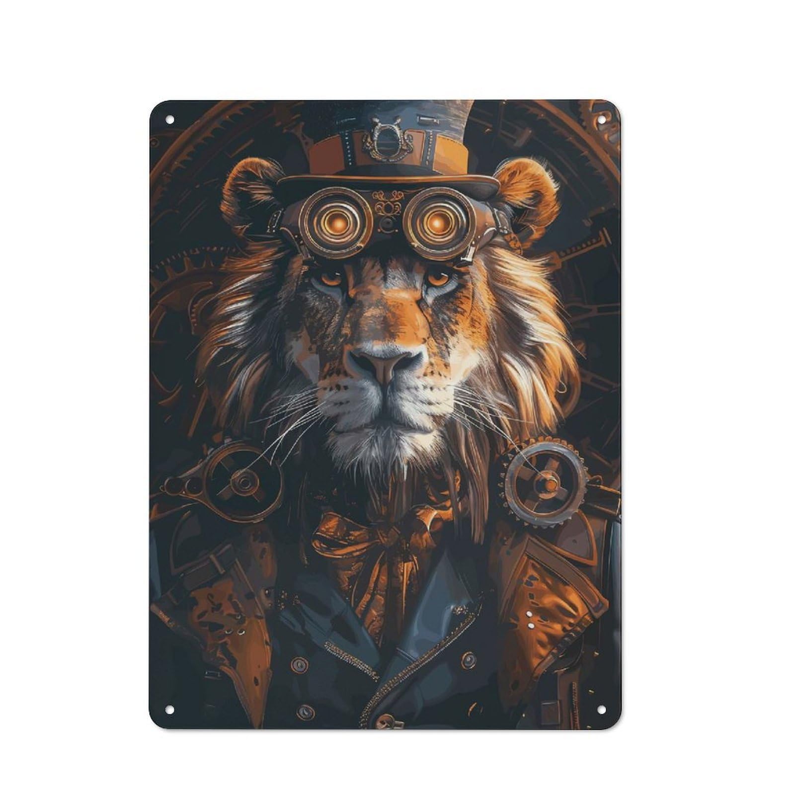 Junmoney Style-8 Metal Sign 40X30cm With Animal Steampunk Lion For Hallway Wall, Retro Decor, Gift For Hallway Decor Lovers During The Christmas Season