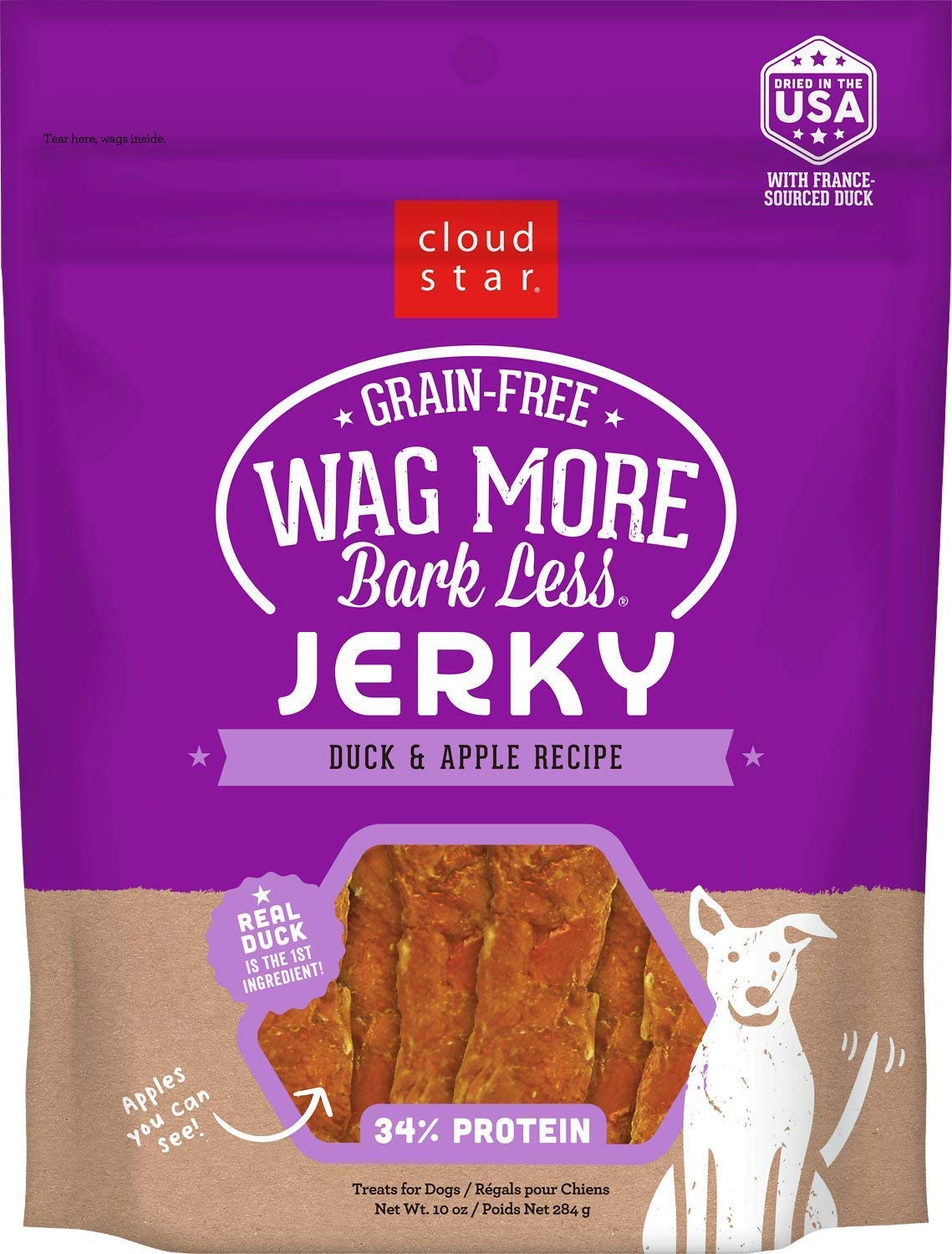Wag More Bark Less 10 oz Grain Free Jerky Dog Treats with Duck & Apple