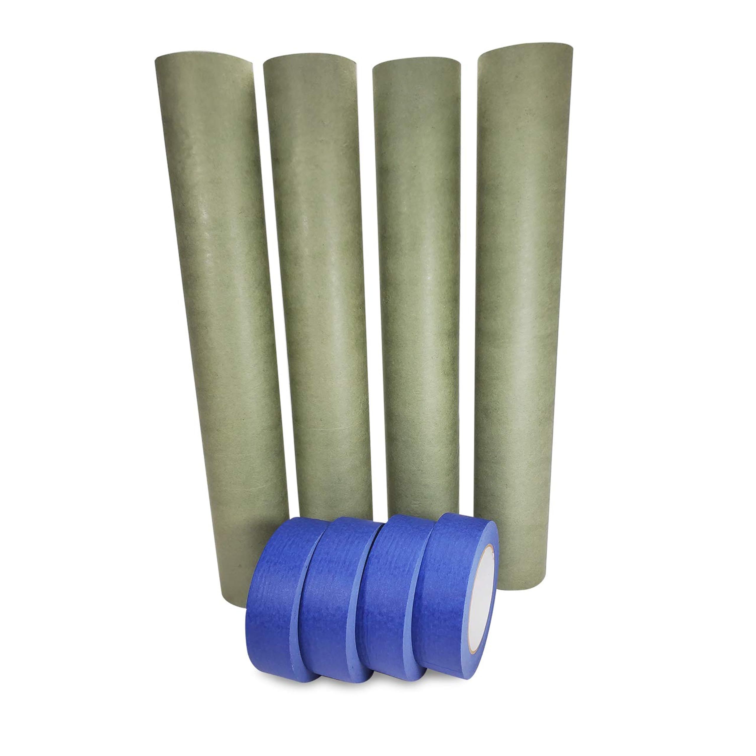 IDL Packaging Premium Masking Kit 18" x 60 Yards Green Masking Paper (4 Rolls) and 1.41" x 60 Yards Blue Tape (4 Rolls) - Masking Set to Protect - Great for Automotive Industry