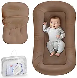 Espreguiçadeira para recém-nascidos, 0 a 24 meses, espreguiçadeira infantil para casa e viagens, algodão macio, espreguiçadeira de ninho de bebê, presentes essenciais para bebês recém-nascidos, marrom