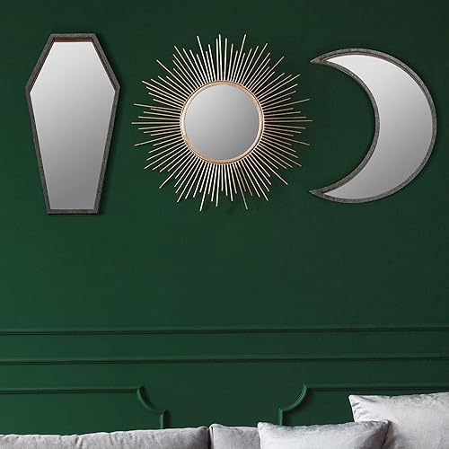 Miniatura 5 de Marsui 2 piezas pequeño ataúd luna espejo lindo gótico decoración de habitación espeluznante espejo gótico decorativo rústico negro decoración de