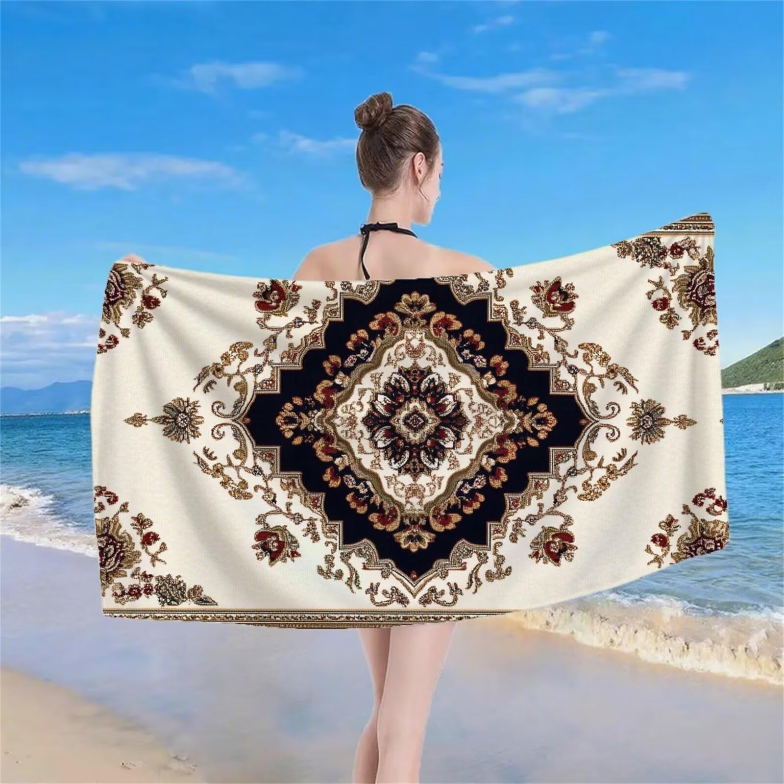 Serviette de Plage XXL 220x100 cm Anti Sable et Séchage Rapide Microfibre Drap de Plage Serviette de Bain Grande Taille Drap de Bain pour Homme Femme Voyages Natation Camping Pique Nique Brun S-620