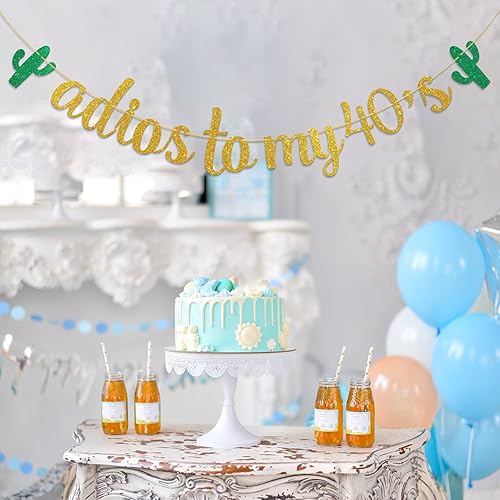Miniatura 6 de Adios to My 40's Banner – Decoración de fiesta de cumpleaños número 49, 50 cumpleaños mexicano con purpurina dorada para mujeres y hombres –