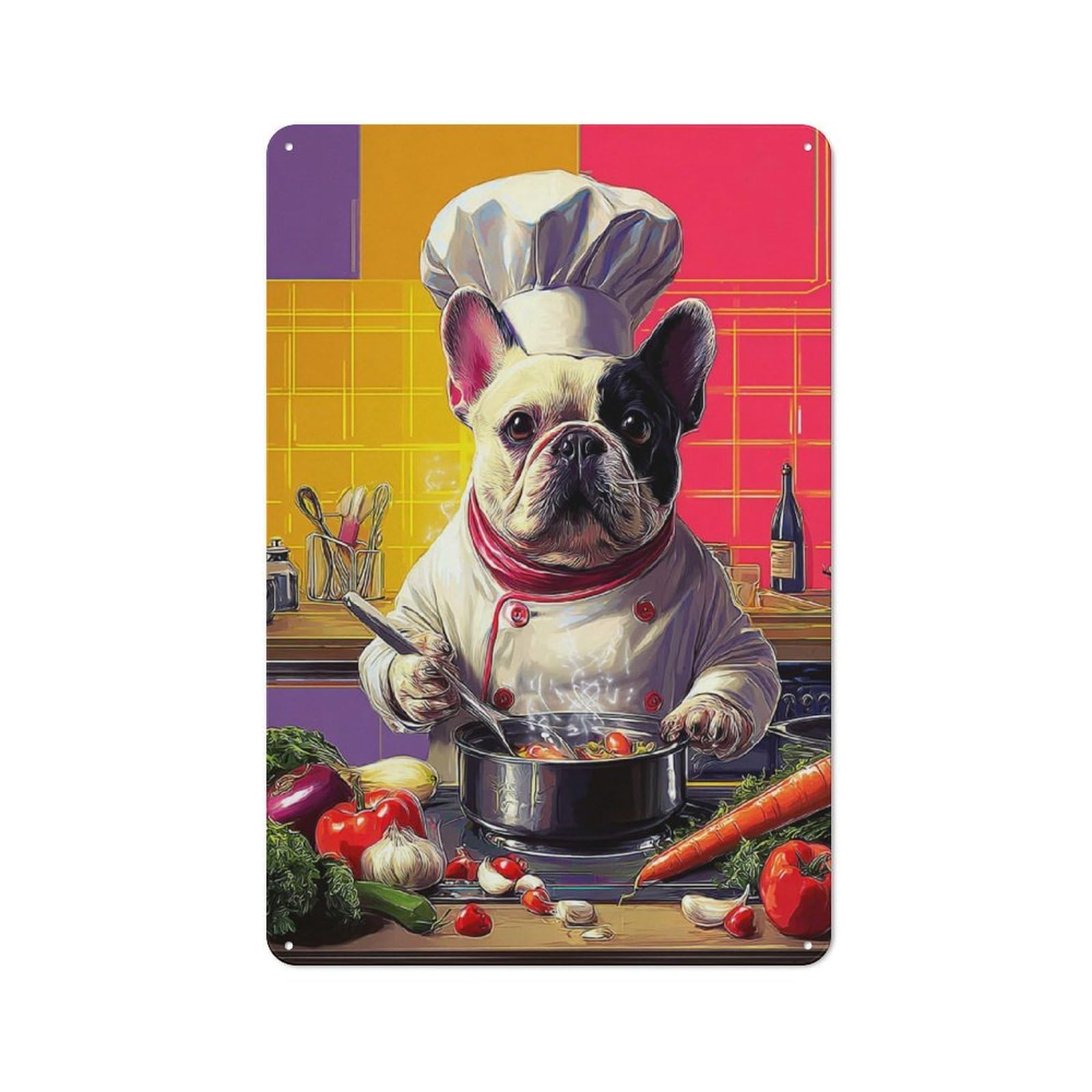 Junmoney Bulldog Chef Cooking -4 Retro Vintage Tin Sign 30X20cm, Cafe Wall Decor For Kitchen, Cafe, Pantry Or Dining Room