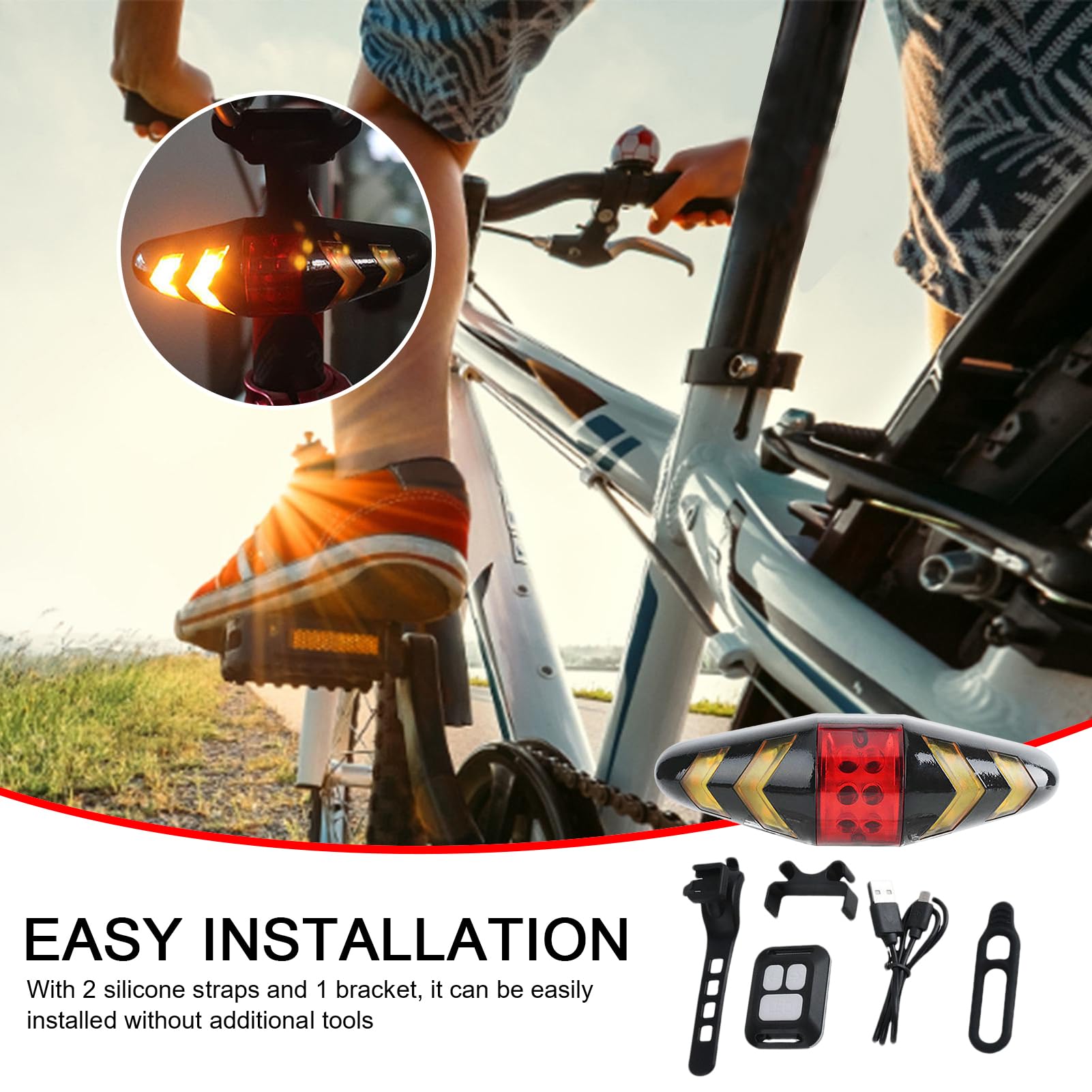 e bike Turn Signals, Wireless Remote Bike Blinkers, 6 Lighting Modes, Interactive Usb Rechargeable Tail Light, Waterproof Led Indicator, Ideal for Road Cycling and Night Riding