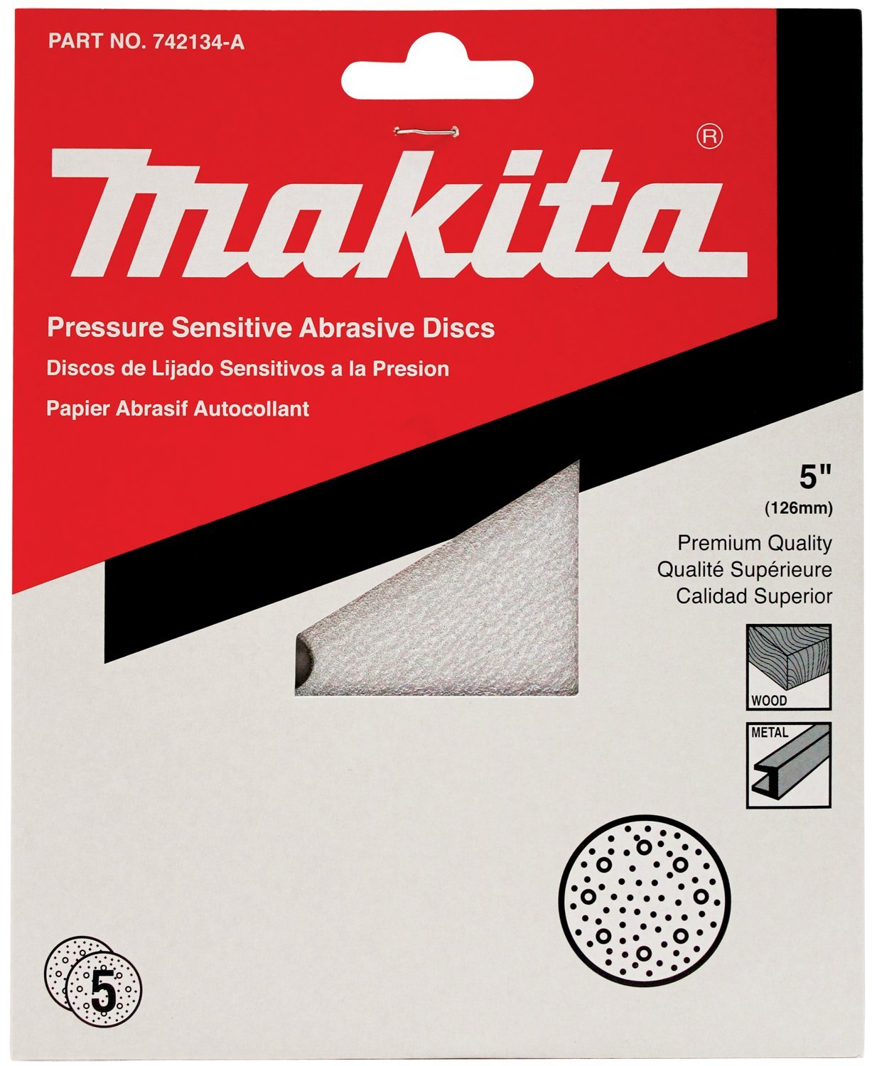 Makita 742132-A Lot de 5 disques adhésifs sensibles à la pression, 12,7 cm, 80