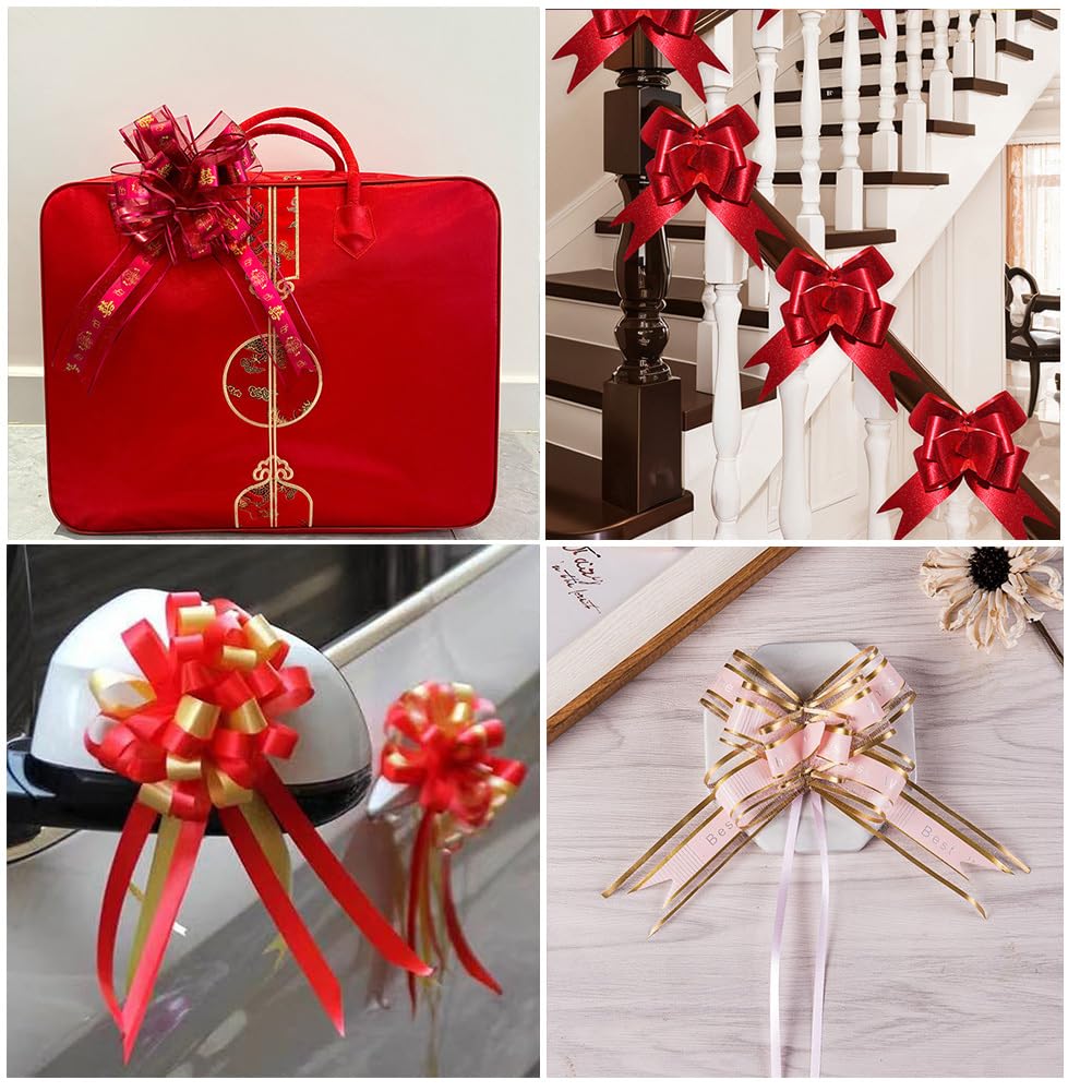 Zieh Schleifen 48 pcs Geschenkschleife Geschenkverpackung Ziehschleife Autoschleifen Hochzeitsschleifen für Partys Geburtstage Weihnachten Hochzeit Dekorationen Einzugsgeschenke Abschluss