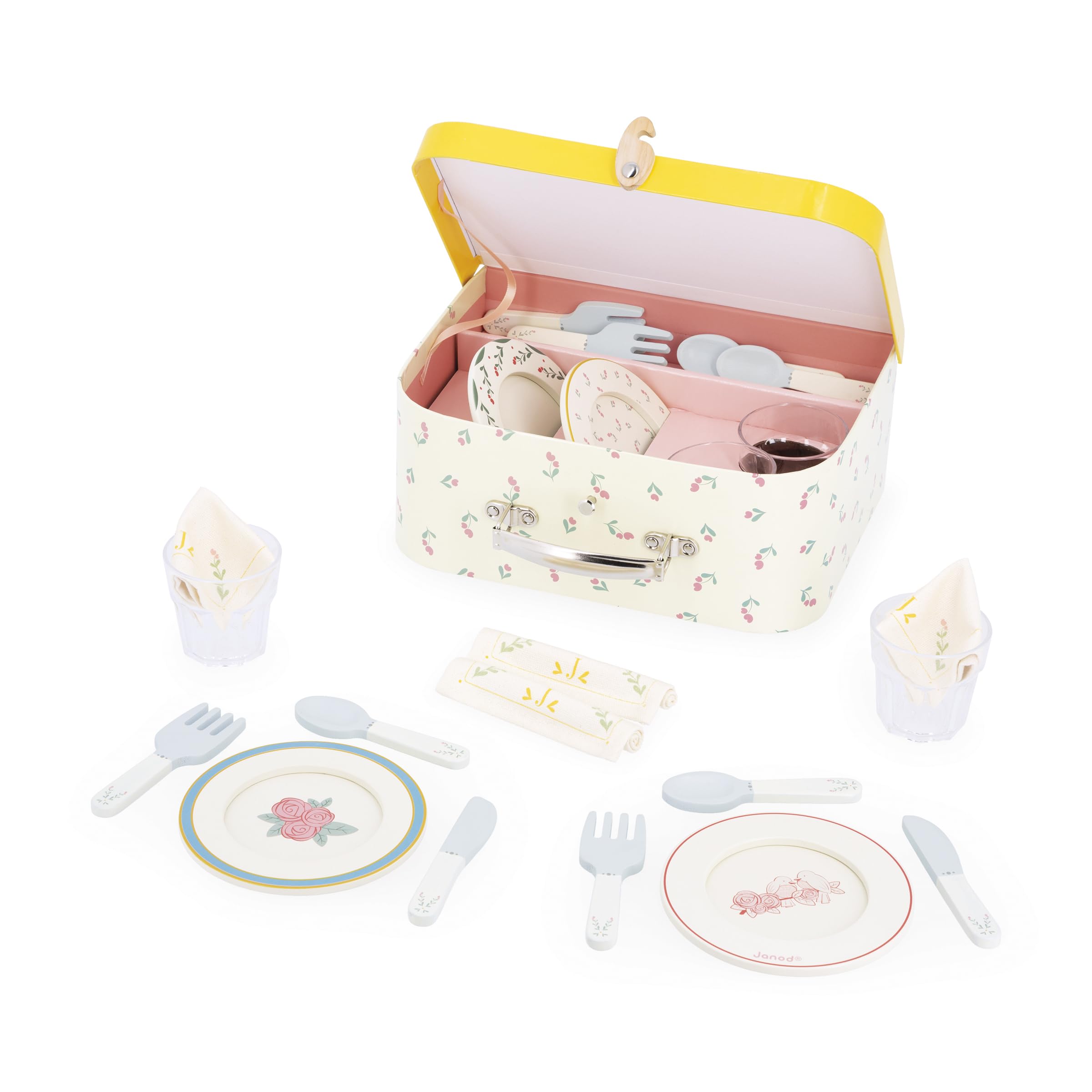 Janod, Wooden Dinette Set, Picnic Kit For Children, For 4 People, 25 Pieces, Cardboard Set - Image 2