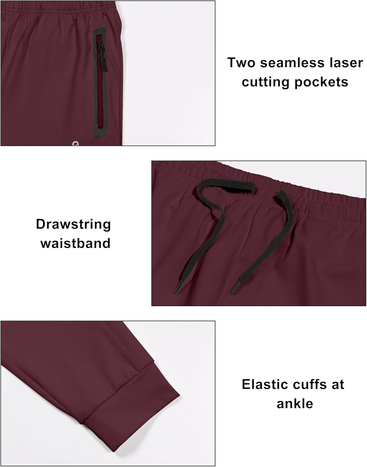 Little Donkey Andy Men's Lightweight Tapered Joggers, Quick-Dry Stretch Athletic Track Pants for Running, Gym, and Training - Image 4