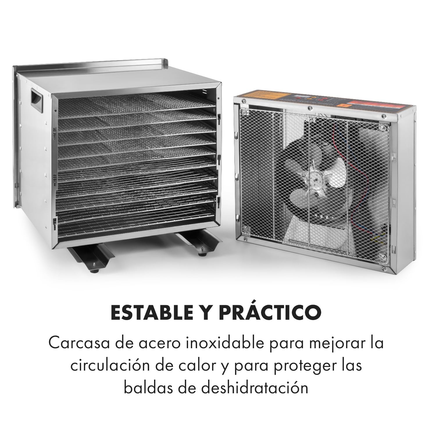 Klarstein Fruit Jerky Pro - Deshidratador de alimentos, Extraíble individualmente, Temperatura ajustable, Amplia superficie de secado, Temporizador, Ventilador, 1000 vatios, 10 niveles, plata