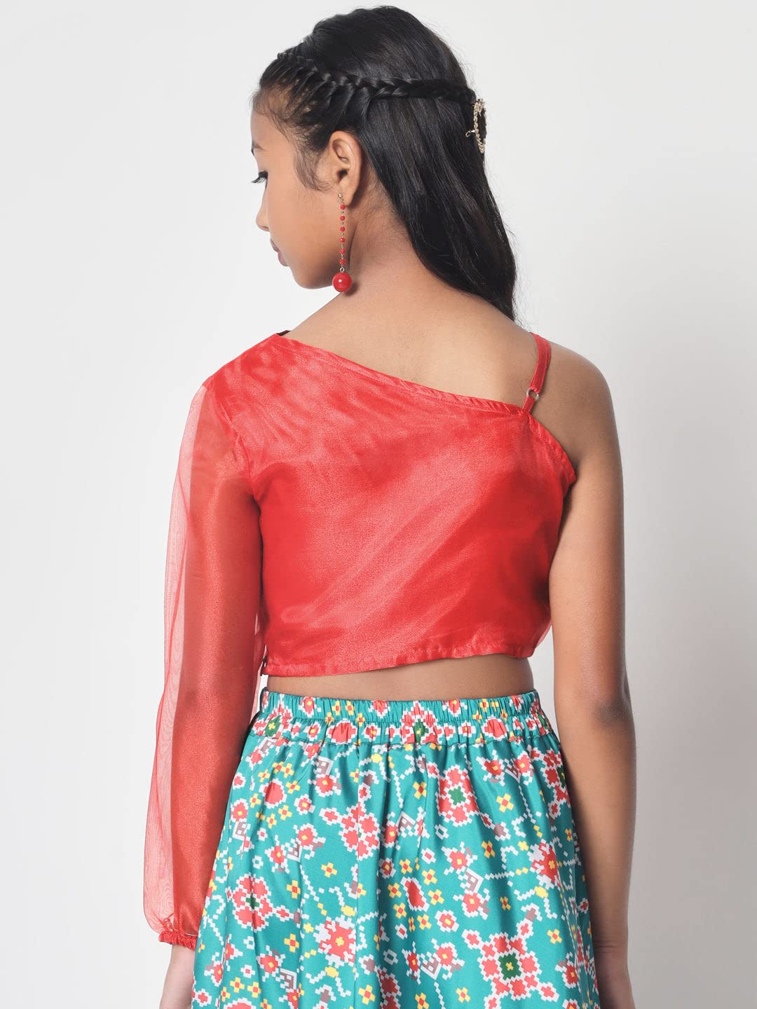 studio rasa Girls Organza One-Shoulder Kids Top for Wedding Festives Party (GTC12314/15-16_Red_15-16 Y) 3