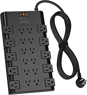 Power Strip Surge Protector, SUPERDANNY 22 AC Multiple Outlets, 2100 Joules, 1875W/15A, 6.5Ft Flat Plug Heavy Duty Extension Cord for Home, Office, Dorm, Gaming Room, Black