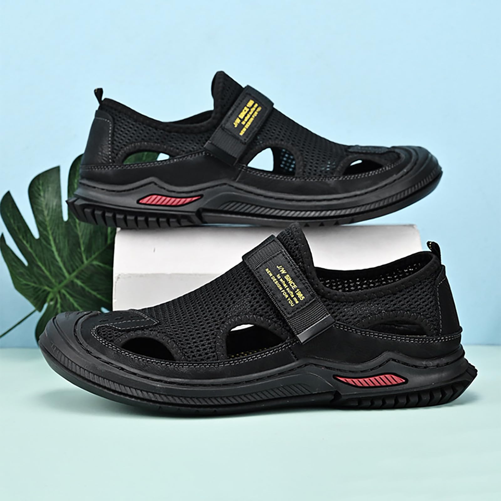 Męskie oddychające siatkowe sandały outdoorowe, lekkie letnie buty do chodzenia, sportowe, na plażę, wędrówki, trekking, sportowe, Czarny, 39.5 EU