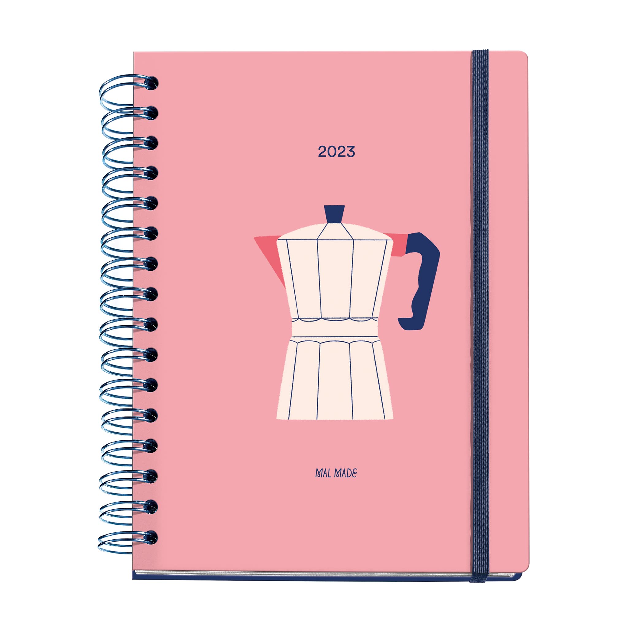 Miquelrius - 2023 Mal Made Yearly Planner - Week View - Size 155 x 213 mm (approx A5) - Hard Cover - Spiral Binding - English - Espresso