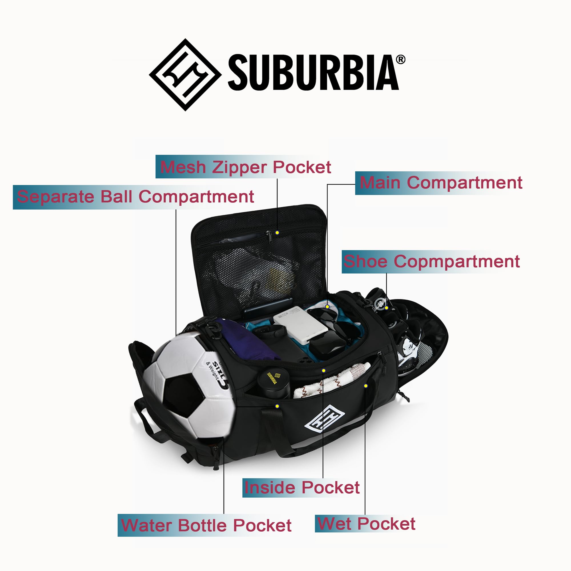 Borsa sportiva per uomo e donna, zaino sportivo con scomparto per scarpe, borsa da viaggio da 46 l, grande borsa da allenamento con scomparto impermeabile per sport, fitness, palestra, nuoto, yoga,