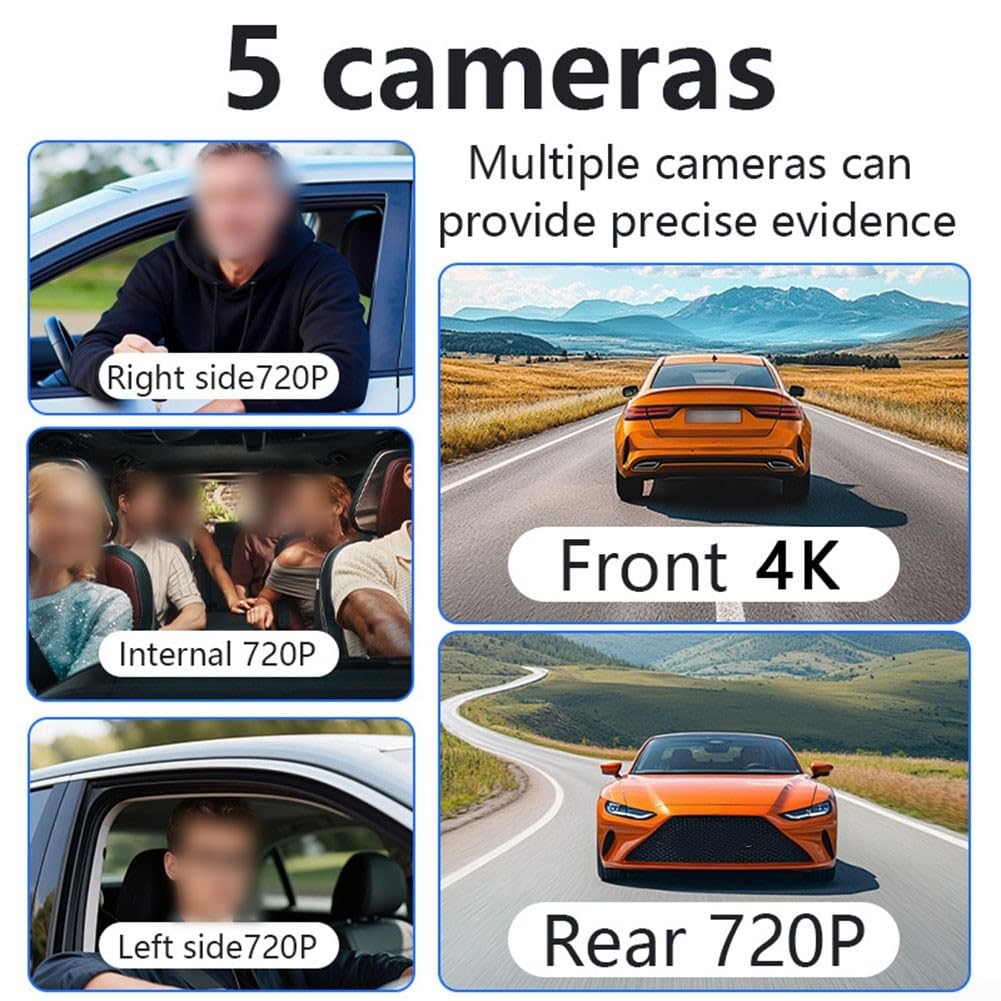 5-kanałowy do kamery samochodowej 1080P WiFi 24H Parking (4 rejestratory) | Widok 360° z przodu/z tyłu/z boku, wideo HD 1080P, sterowanie aplikacją WiFi, tryb parkowania 24h, wytrzymały materiał ABS