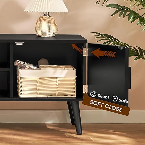 Miniatura 6 de Iwell Soporte de TV para TV de 55, 65, 70 pulgadas, consola de TV con almacenamiento y estantes ajustables, centro de entretenimiento, soporte de TV