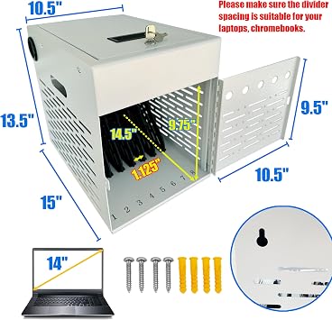 8-Device Tablet Charging Station, Lockable Steel Case for Chromebooks, iPads, Laptops, and 14