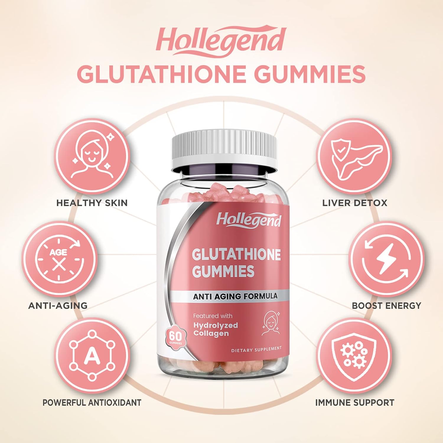 HOLLEGEND Glutathione Collagen Gummies Skin Care, Liver Support
