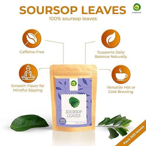 Miniatura 3 de SUNBELEAF Té de hoja de guanábana (3.17 onzas), 300 hojas enteras secas, hojas de guanábana de graviola vietnamita 100% puras, sabor tropical suave,