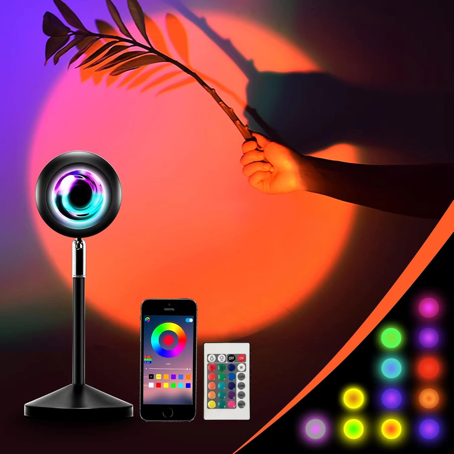 Sunset Projection Lamp, Sunset Lamp App Controlled, Multiple Colors LED