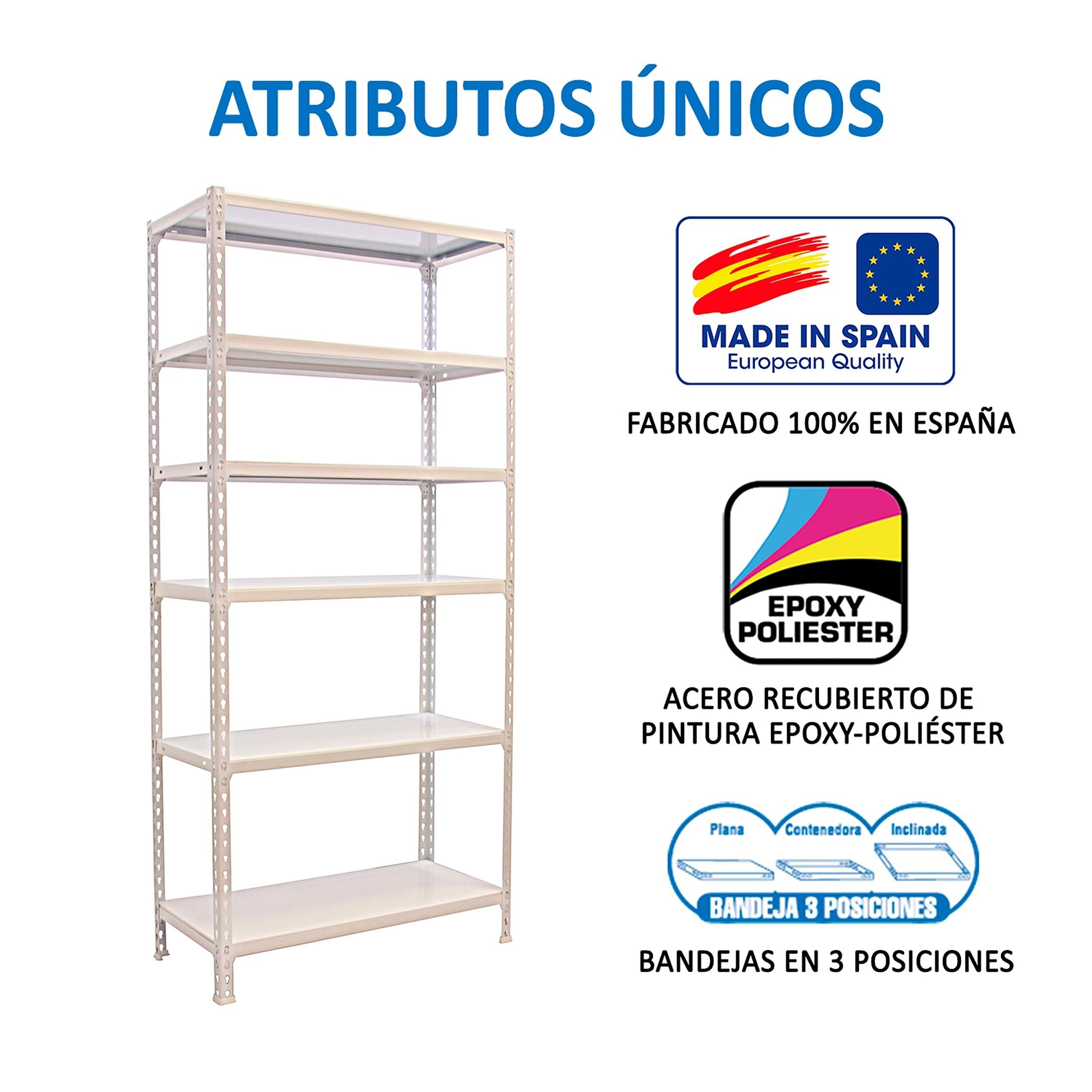 Simon Rack Estanteria Metalica, 2500x1000x300 mm, 6 Alturas, Bandeja Metal, 180 kg de Punto Flexión, Estanteria Almacenaje, Blanco - Simonclick