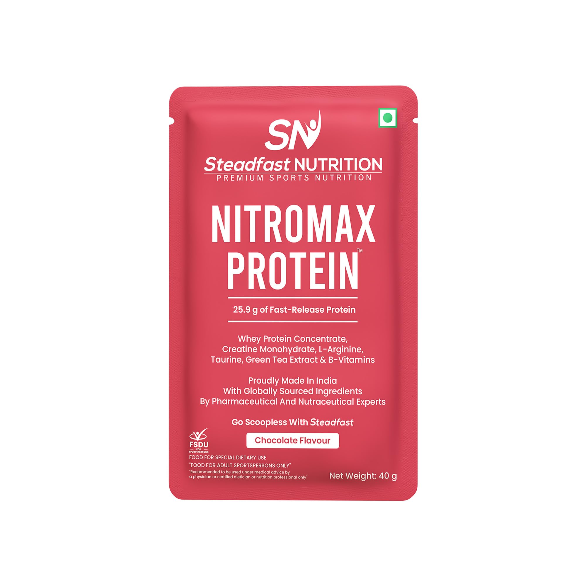 Steadfast Nutrition Nitromax Protein |25.9g Fast Releasing Protein, 11.94g EAA, 5.78g BCAA per sachet | Increases Muscle pump, strength, Lean Muscle (30 Sachets, Chocolate)-image-45