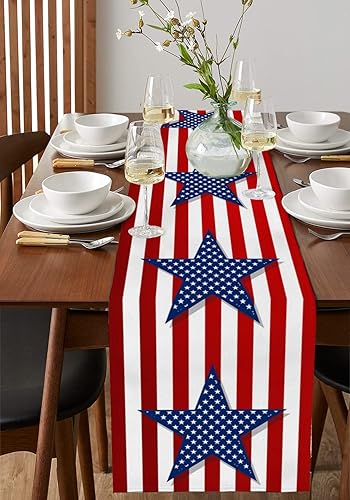 Miniatura 4 de Camino de mesa del Día de la Independencia de 72 pulgadas de largo, camino de mesa de arpillera de granja, bufanda, día de la independencia, bandera