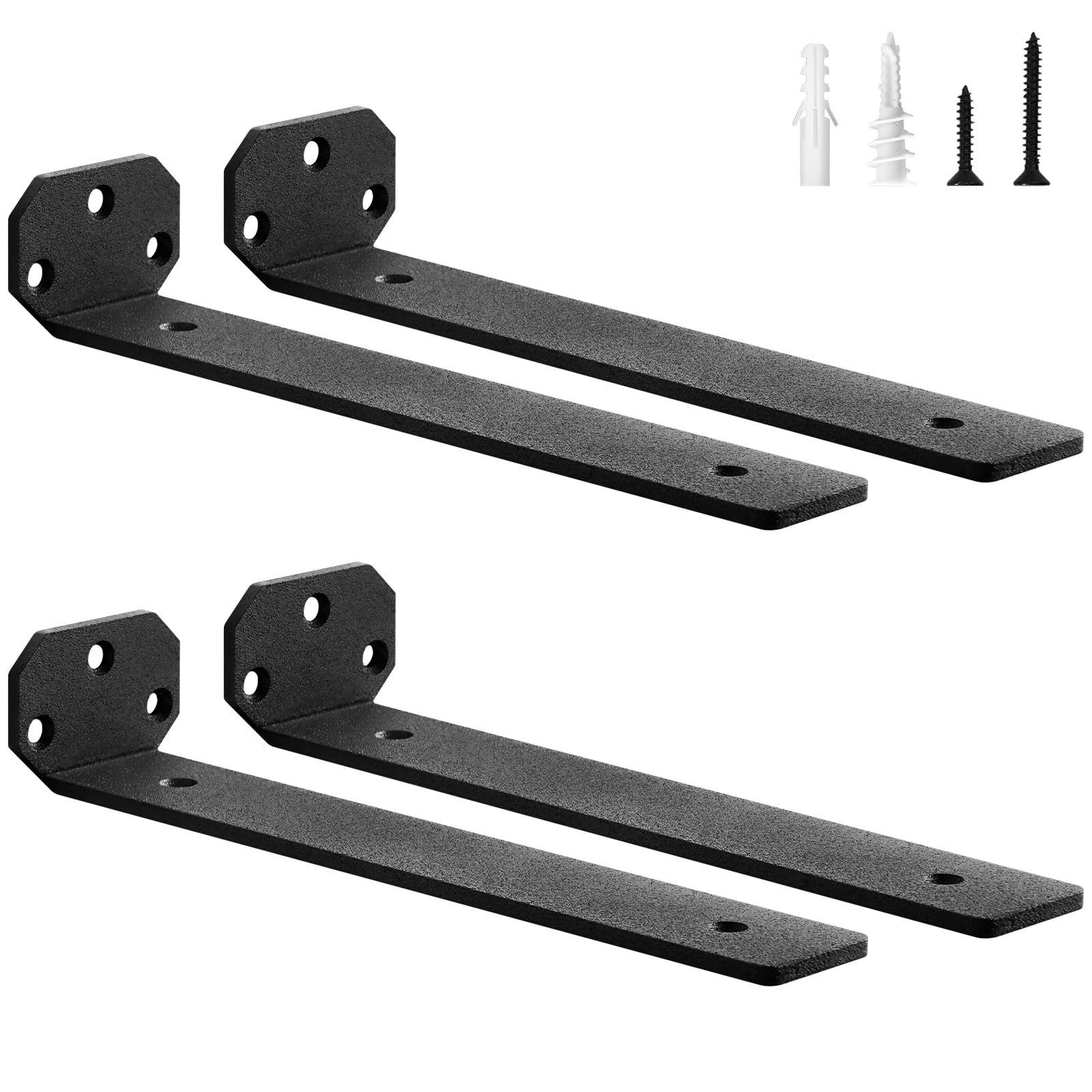 scicent 4 Pack Scaffold Board Shelf Brackets, Floating Shelf Bracket 50KG Capacity, 5mm Thick, Wall Brackets for Shelves, Shelf Support with Screws (Black 25cm)