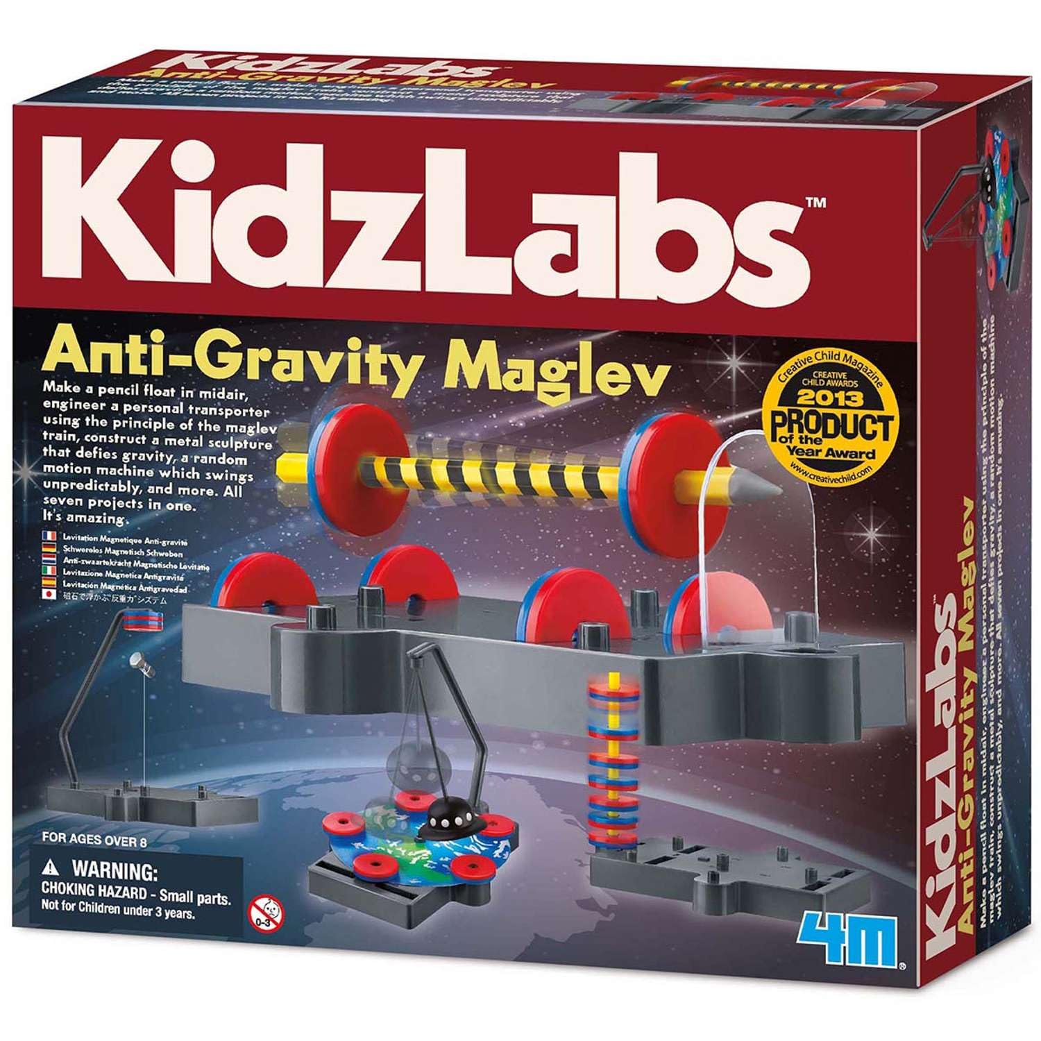 4M KidzLabs Anti-Gravity Magnetic Levitation Kit | STEM Toy for Kids Age 8+ | 7 Science & Engineering Experiments like Build a Floating Pencil & Maglev Transporter | Fun Educational Childrens Gift