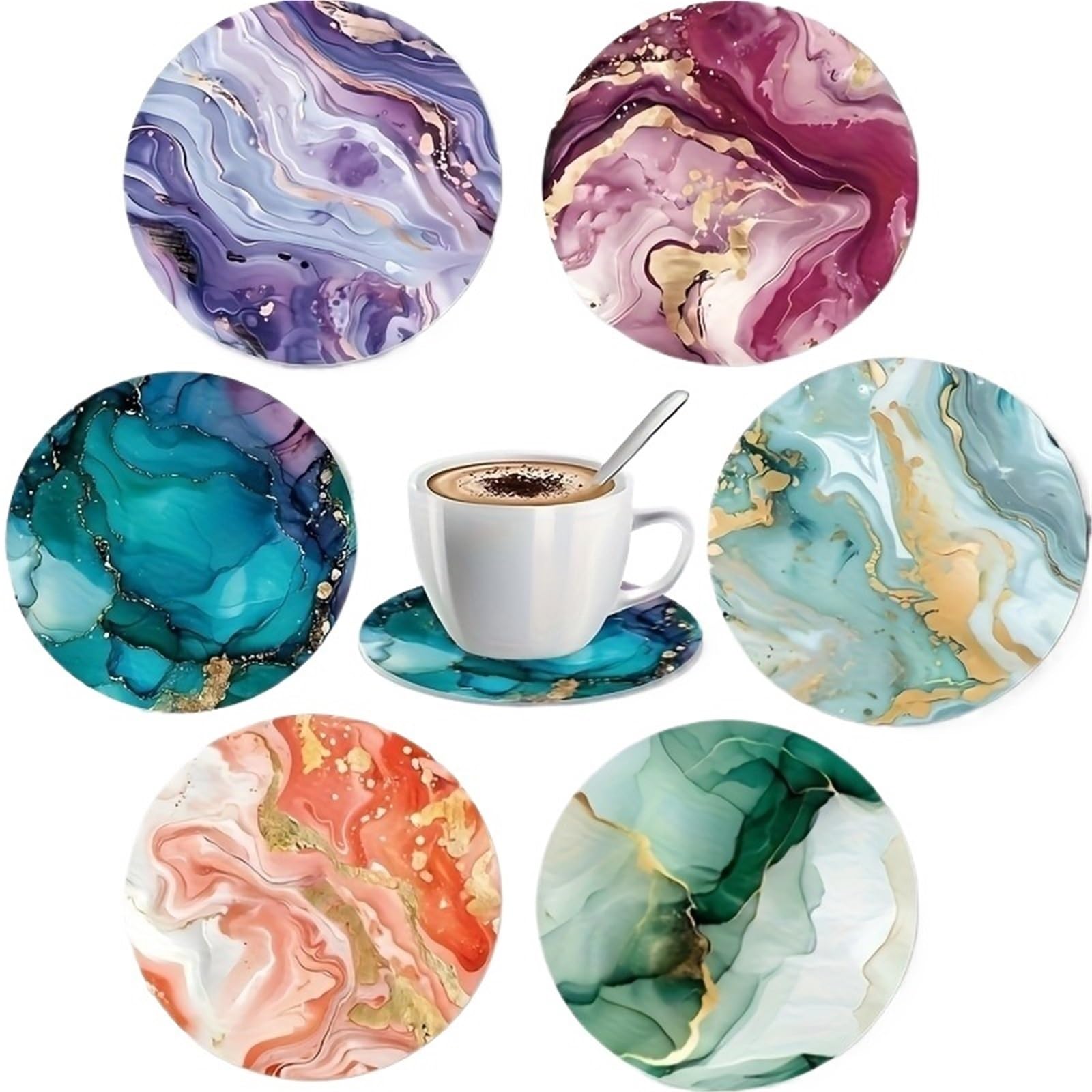 Wooden Round Coasters 4In Marble Vortex Art Wooden Coaster