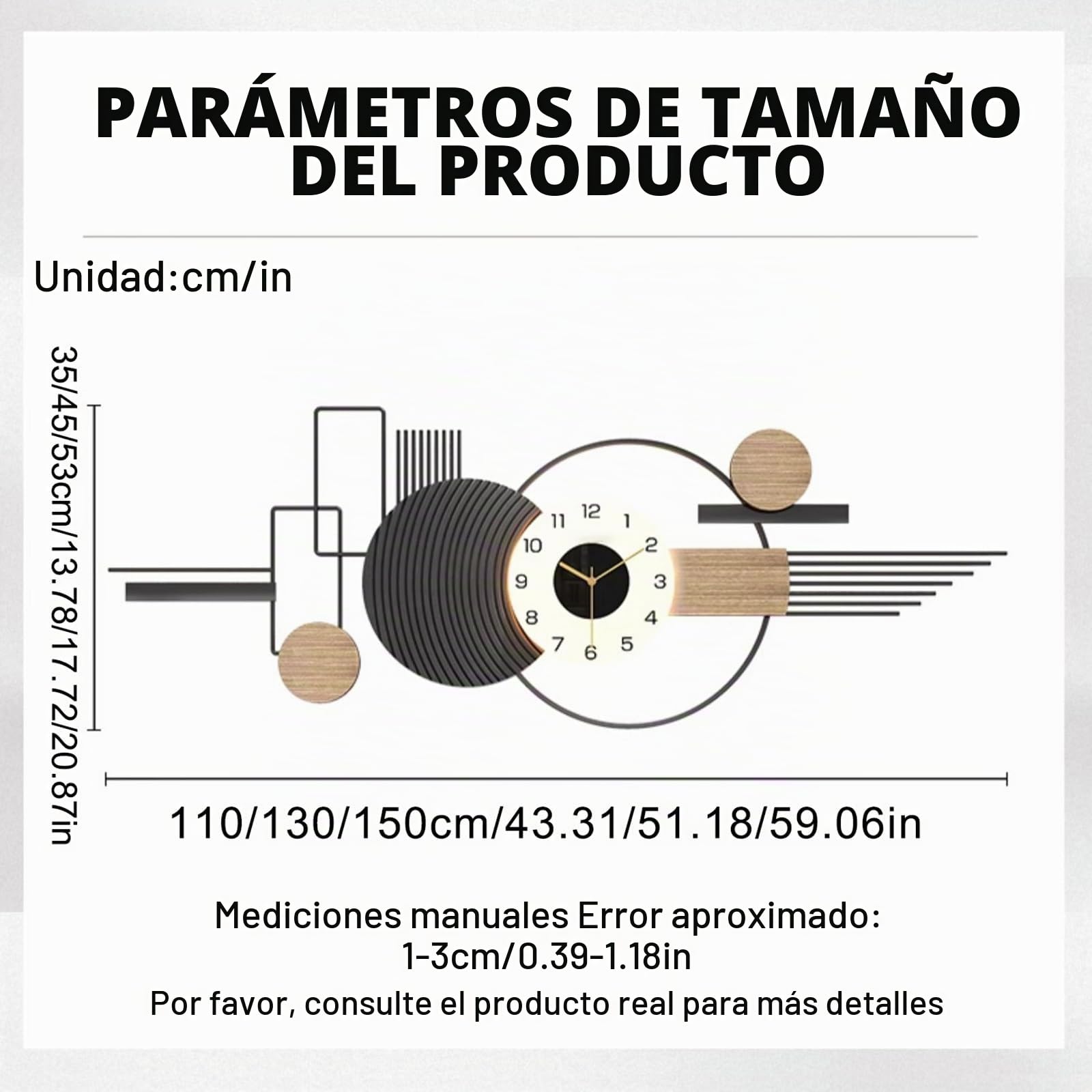 Reloj de Pared Grande de Silencioso,Reloj de Pared Decorativo Moderno,con Luz,para Sala de Estar Comedor Dormitorio Cocina.(110x35cm)