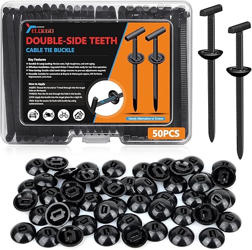 Universal Car Cable Tie Buckles, Upgrade Double-Sided Teeth Nylon PA66 Automotive Zip Clips for Car Fender, Engine Cover, Mudguard Fastener, Automotive Replacement Screw Rivets Fixing(50Pcs)