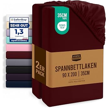Utopia Bedding - 2er Set Spannbettlaken 90x200cm - Burgunderrot