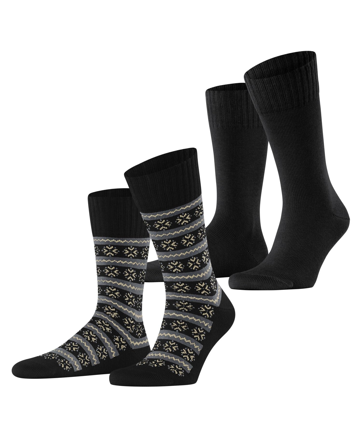 ESPRIT Men's Scandi Multipack M So Cotton Wool Patterned 2 Pairs Socks, Black 3000, 8.5-11